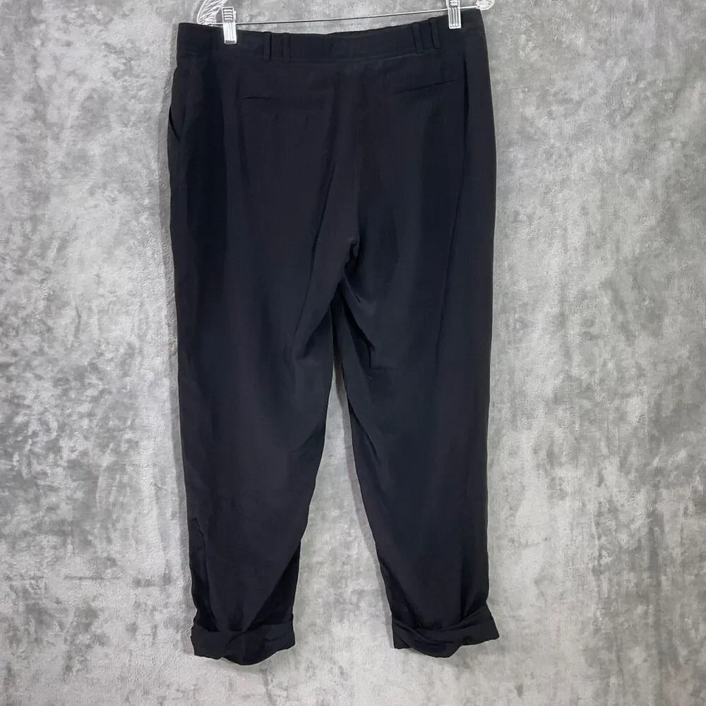 Tory Burch Pure Silk Black Trousers Women Sz. 10 Career Luxury Minimalist pocket